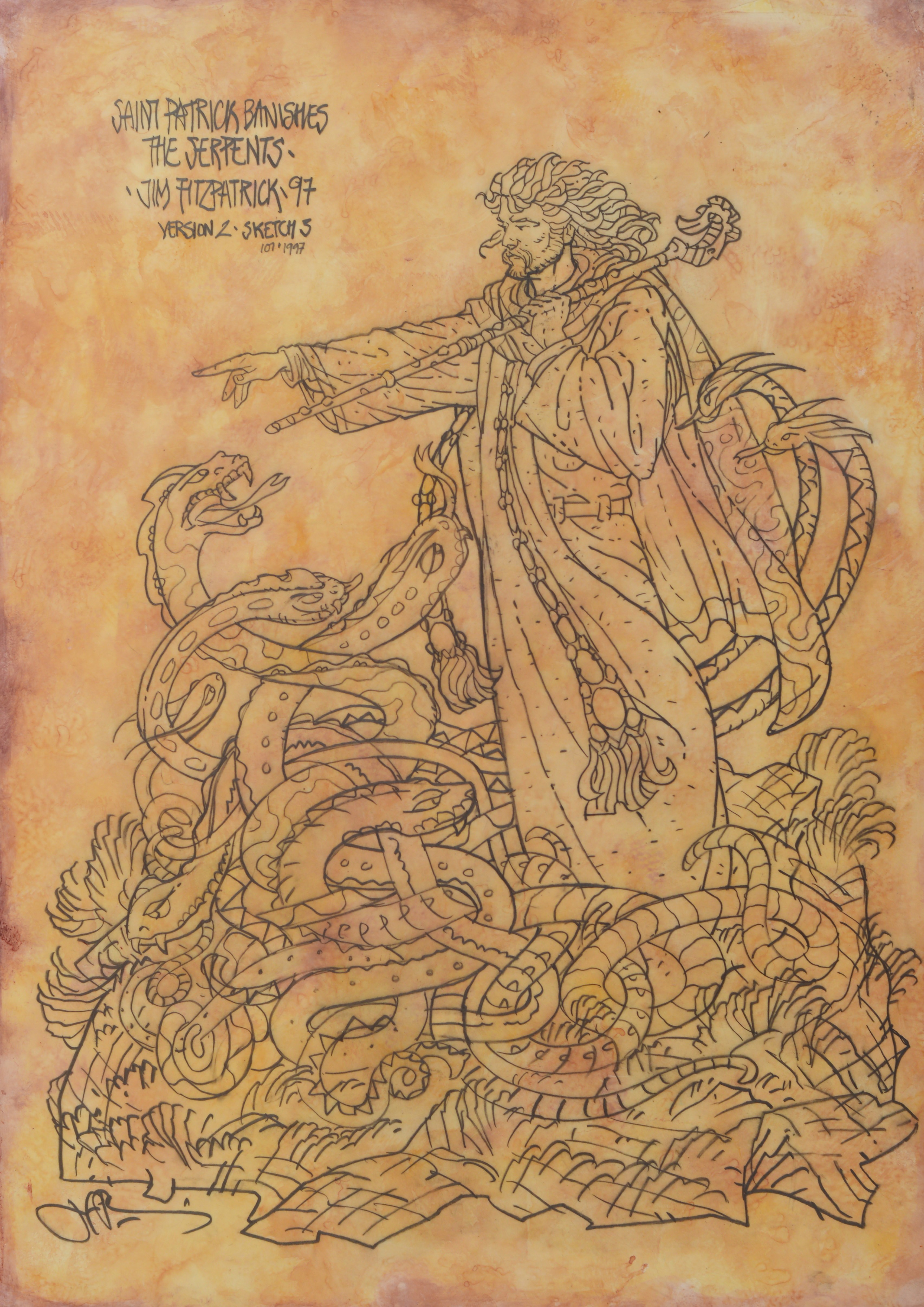 3411x4823 Saint Patrick Original Drawing Jim Fitzpatrick - St Patrick Drawing