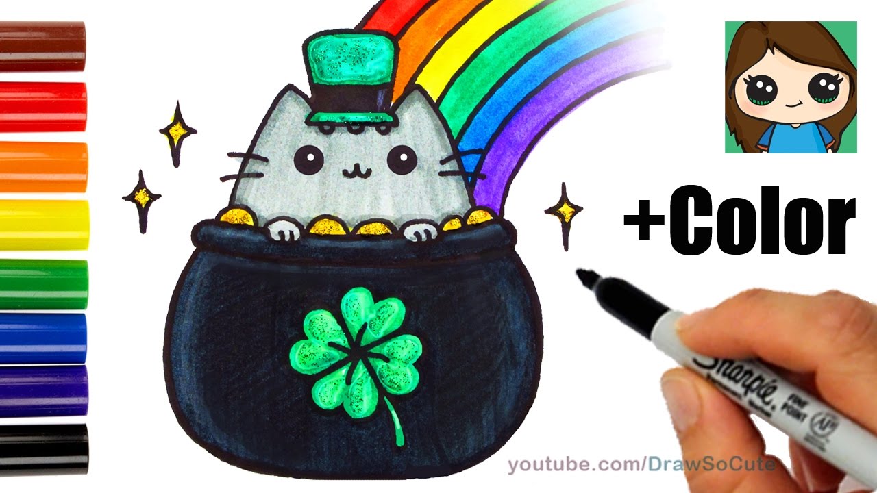 1280x720 how to draw saint patrick's day pusheen cat easy with coloring - St Patricks Day Drawings