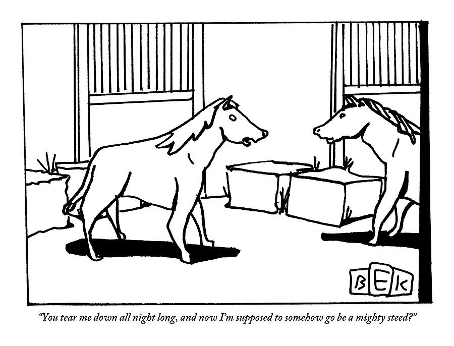 900x686 One Horse Talks To Another In A Stable Drawing - Stable Drawing