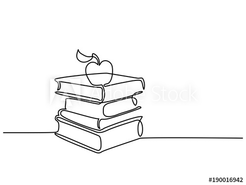 500x375 Continuous Line Drawing Stack Of Books With Apple Vector - Stack Of Books Drawing