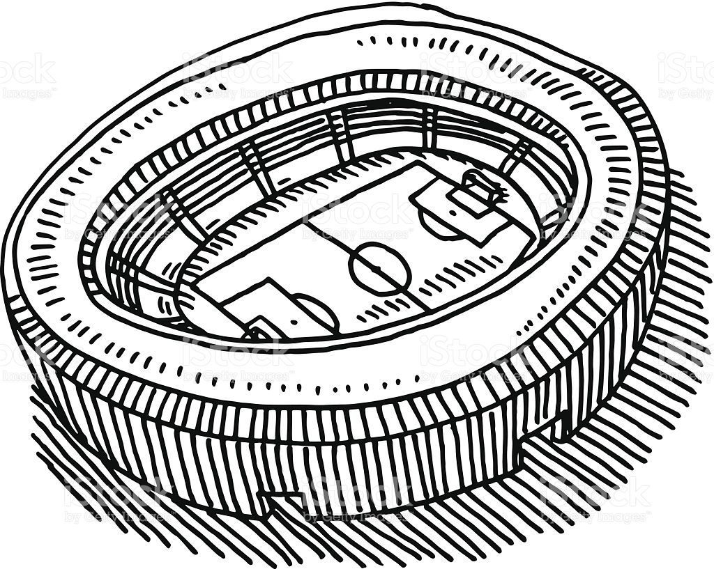 1024x817 hand drawn vector drawing of a soccer stadium, aerial view - Stadium Drawing