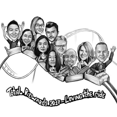 463x463 caricature in pencil of staff members - Staff Drawing