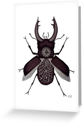 277x415 stag beetle clock surreal black and white pen ink drawing - Stag Beetle Drawing