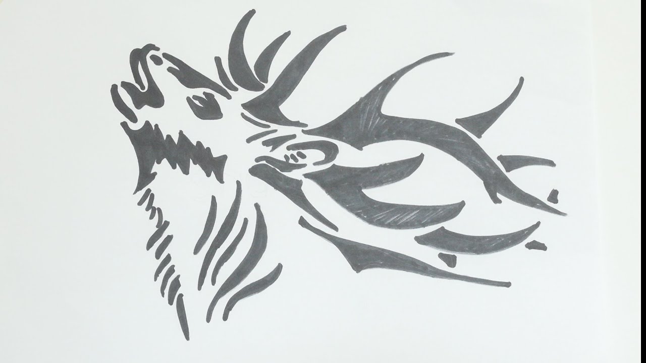 1280x720 How To Draw Deer Head Tribal Tattoo - Stag Head Drawing