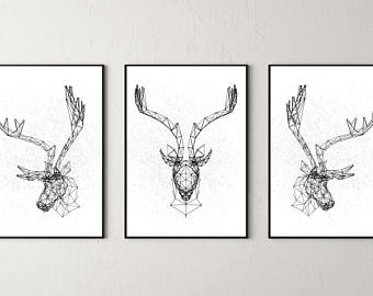 340x270 stag drawing etsy - Stag Head Drawing