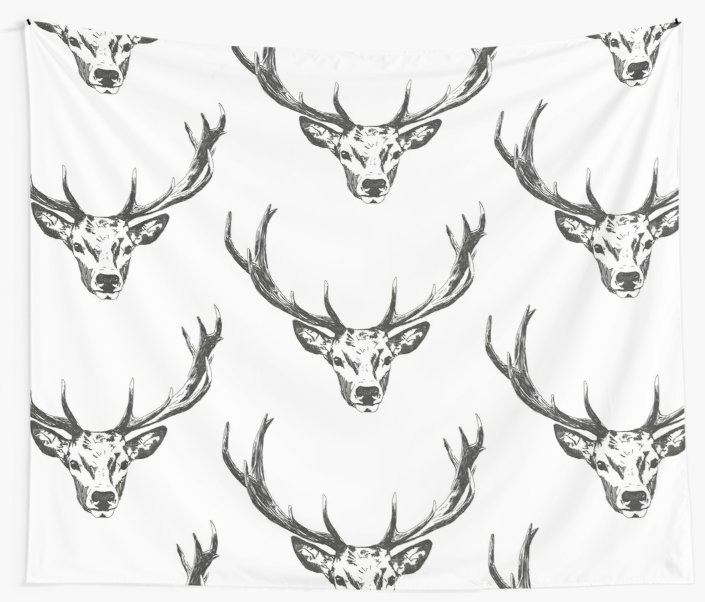 705x602 Stag Line Drawing Wall Tapestries - Stag Line Drawing