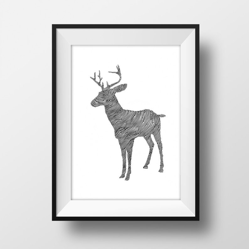 794x794 Stag Line And Circle Illustration Print Ink Drawing Art Etsy - Stag Line Drawing