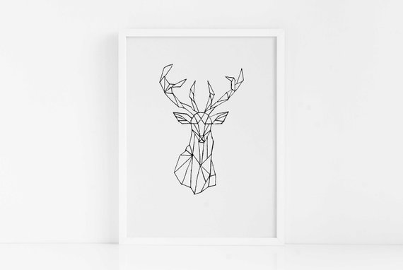 570x382 Stag Printable Wall Artgeometric Staghome Etsy - Stag Line Drawing