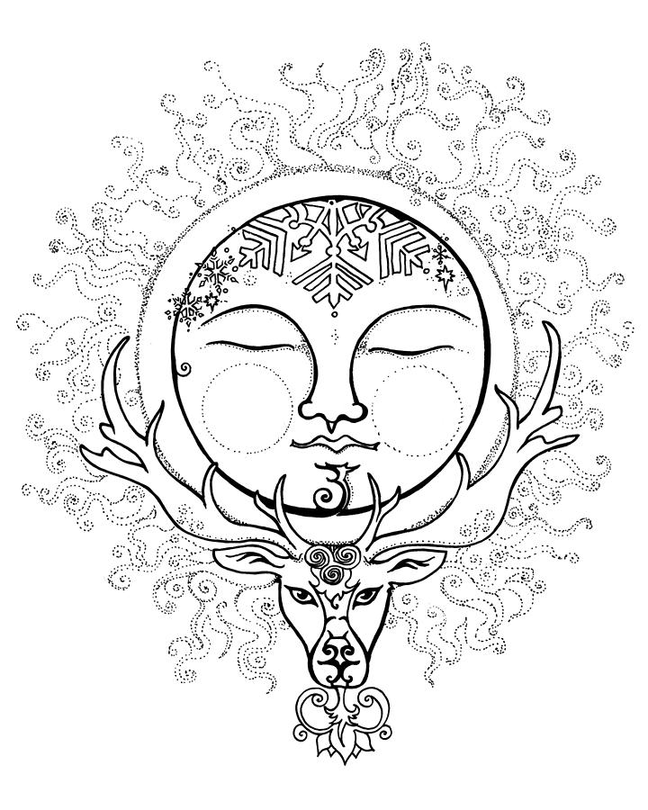 720x900 Winter Stag Moon Drawing - Stag Line Drawing