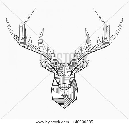 450x434 vector low poly line art geometrical reindeer illustration - Stag Line Drawing