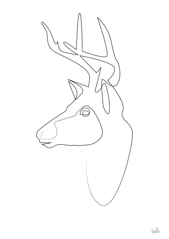 550x778 Amazing One Line Illustrations Made With A Single, Continuous - Stag Line Drawing