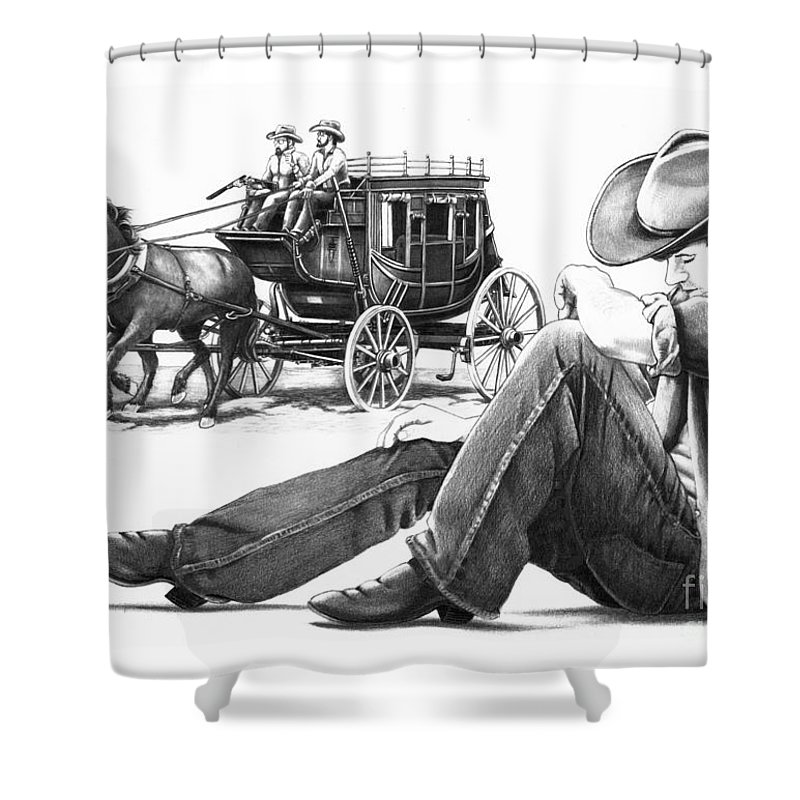 800x800 Stagecoach And Cowboy Shower Curtain For Sale - Stagecoach Drawing