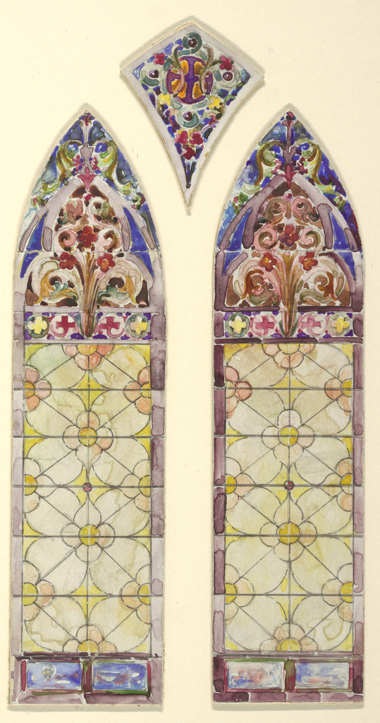 539x1024 drawing, stained glass window right pane of three part design - Stained Glass Drawing