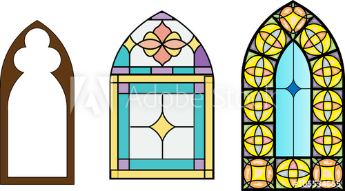 500x277 church stained glass windows, vector illustration in color - Stained Glass Drawing