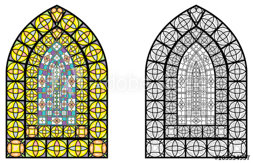 500x323 church stained glass windows, vector illustration in color - Stained Glass Window Drawing