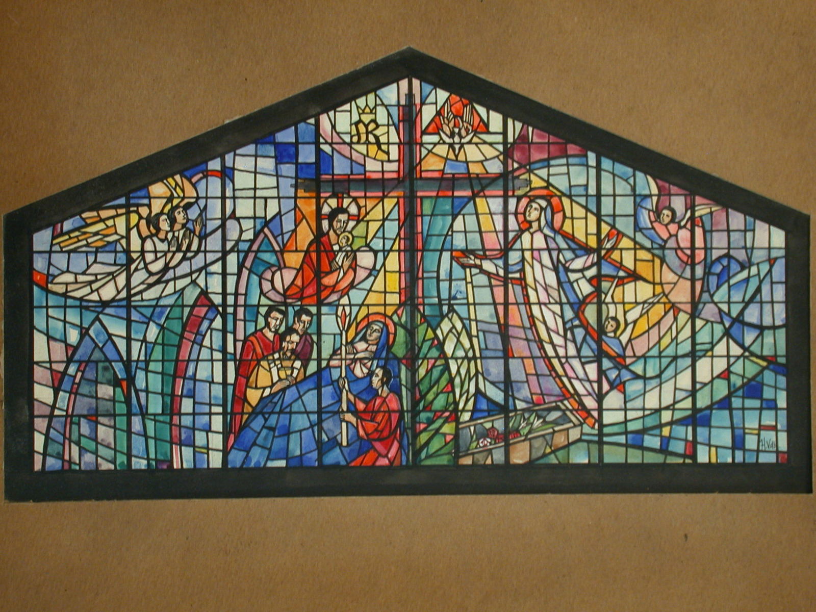 1600x1200 design drawing for stained glass window showing assumption - Stained Glass Window Drawing
