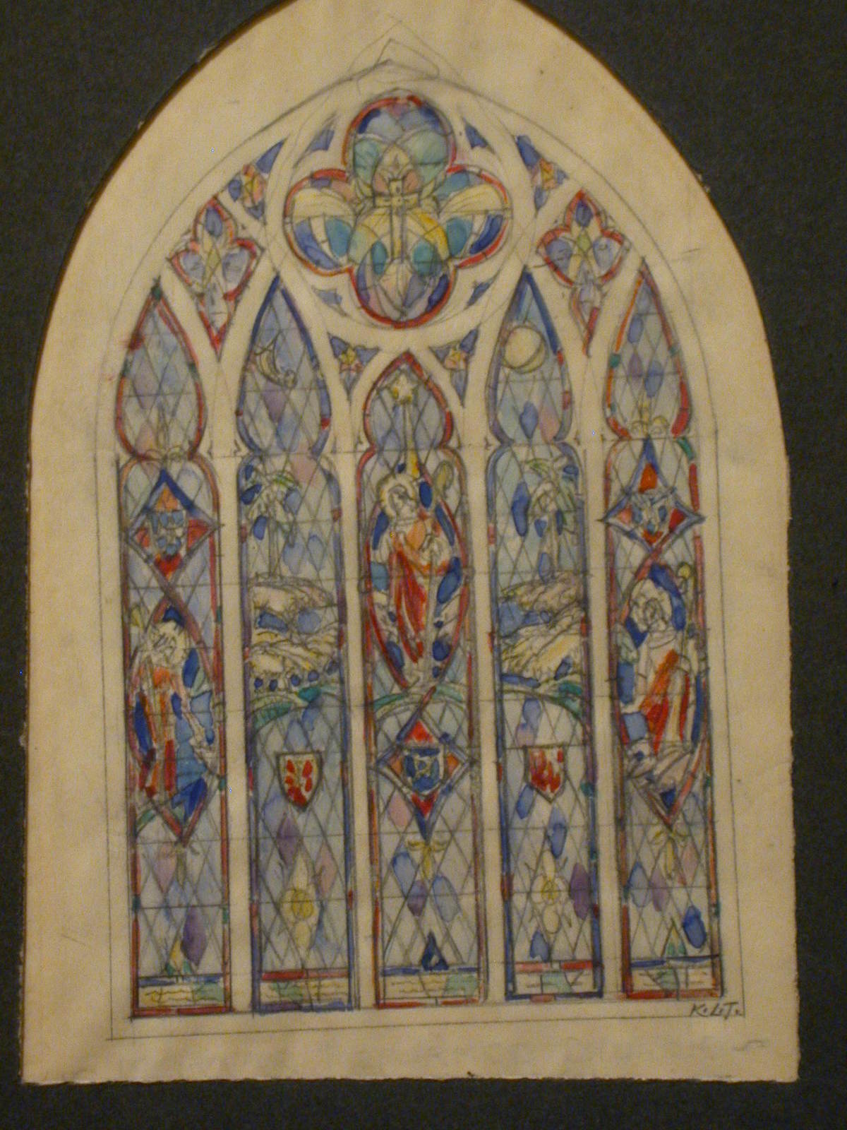 1200x1600 design drawing for stained glass window with gothic composition - Stained Glass Window Drawing