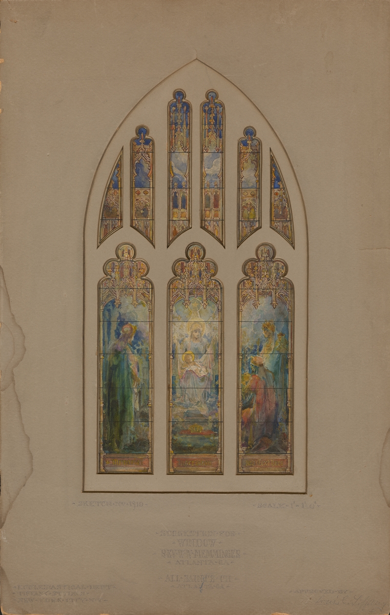 761x1200 recent acquisition tiffany studios stained glass design, drawing - Stained Glass Window Drawing
