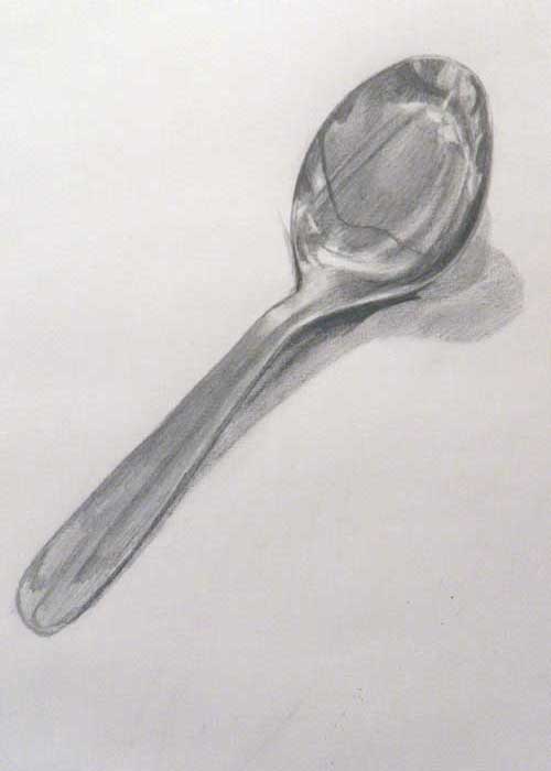 500x700 pencil drawing stainless steel teaspoon creative art courses - Stainless Steel Drawing