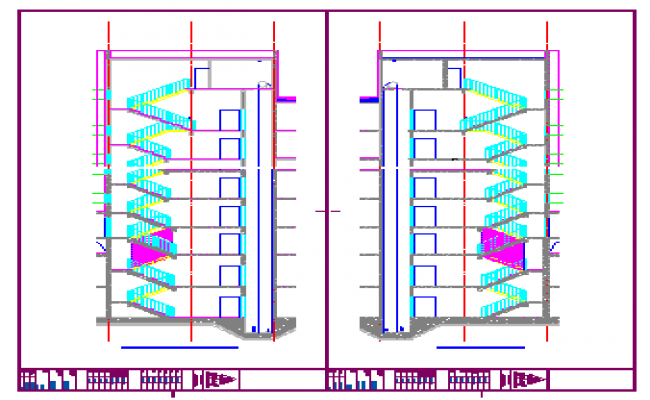 650x400 stair section detail design drawing of high rise building - Staircase Section Drawing