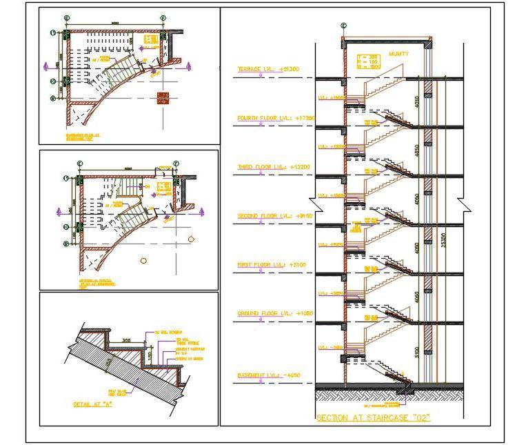 763x645 architectural r c c staircase detail - Stairs Architectural Drawing