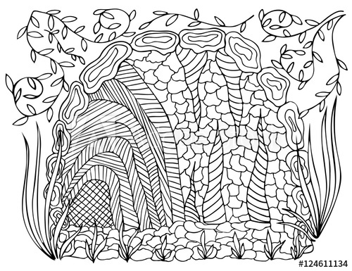 500x385 Vector Cave With Stalactite And Stalagmite Black And White - Stalactite Drawing