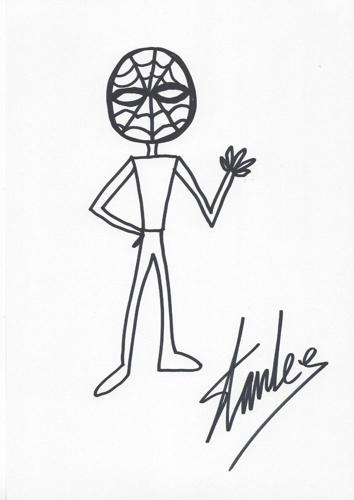 708x1000 stan lee rare original hand drawn spiderman signed sketch display - Stan Lee Drawing Spiderman