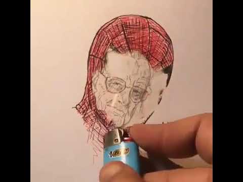480x360 spider man drawing burned with lighter to show stan lee - Stan Lee Drawing Spiderman