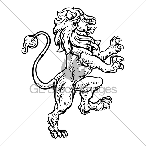500x500 Lion Heraldic Style Drawing Gl Stock Images - Standing Lion Drawing