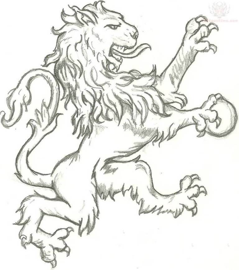 768x869 Standing Lion Tattoo Sketch On Paper - Standing Lion Drawing