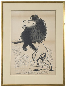 230x300 Calligraphy Drawing Of A Standing Lion Lot Art - Standing Lion Drawing