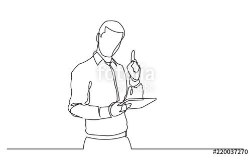 500x313 Continuous Line Drawing Of Standing Man With Tablet Pointing - Standing Man Drawing