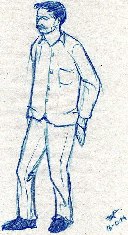436x799 Blue Sketch Of A Man Standing Against A Wall Poster - Standing Man Drawing