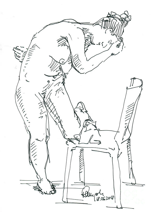 652x900 Female Figure Drawing Standing Pose Fountain Pen Ink Drawing - Standing Poses For Drawing