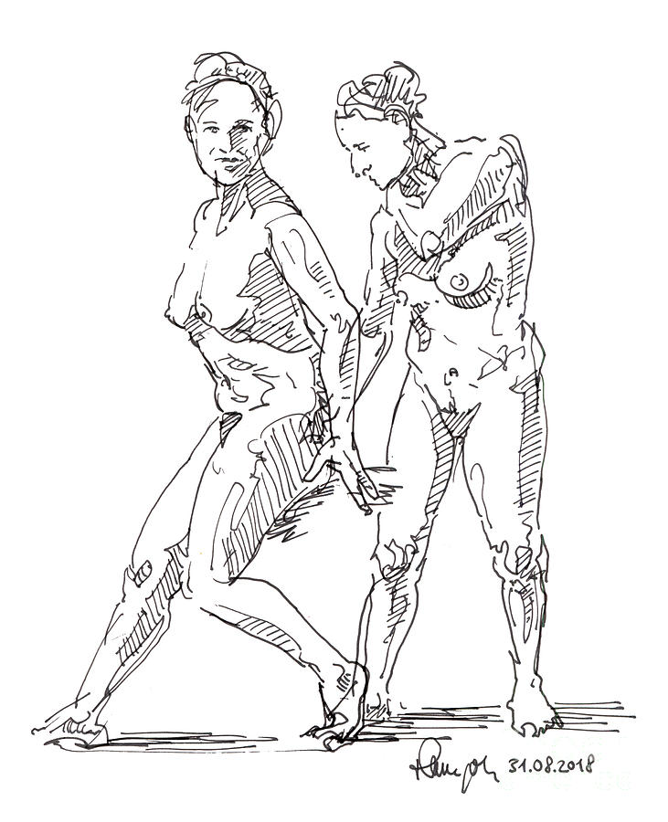731x900 Female Figure Drawing Standing Poses Fountain Pen Ink Drawing - Standing Poses For Drawing