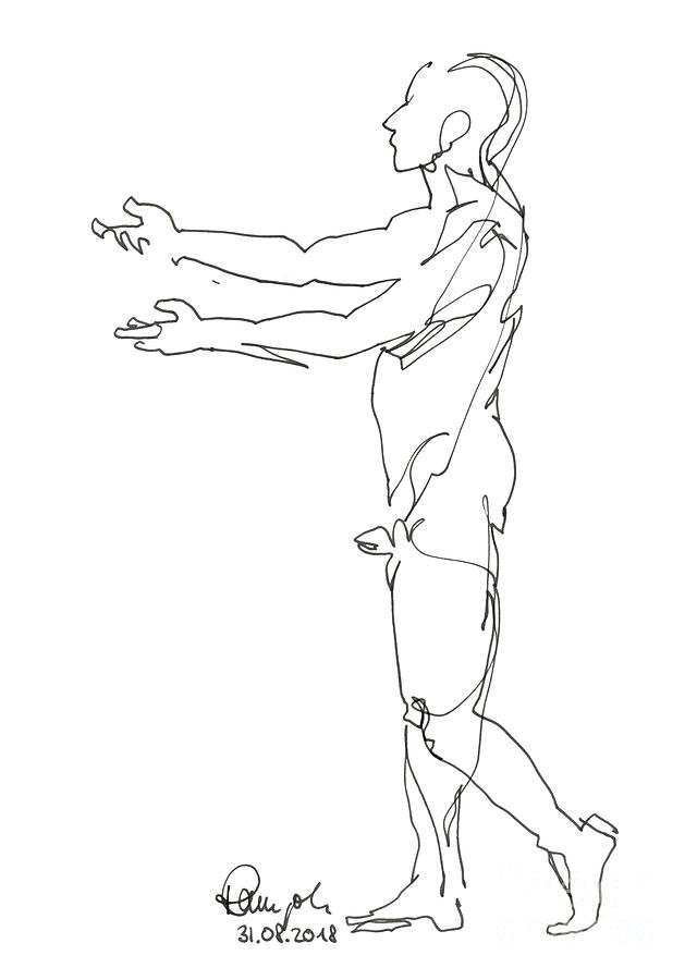 640x900 Male Figure Drawing Standing Pose Fountain Pen Ink Drawing - Standing Poses For Drawing
