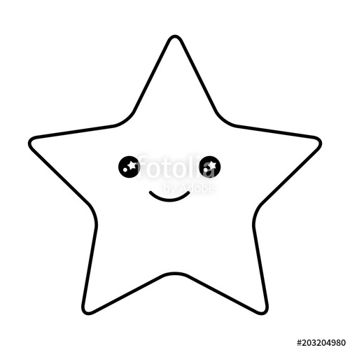 500x500 Cute Happy Kawaii Star Cartoon Image Vector Illustration Outline - Star Cartoon Drawing
