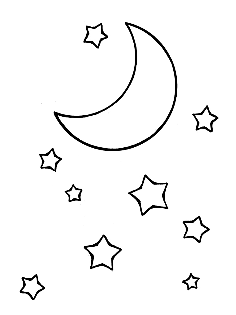 768x1024 Moon And Stars - Star Drawing Black And White