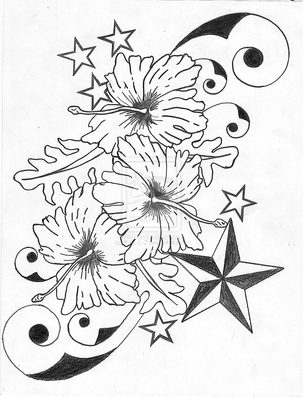 1024x1347 Flower N Stars Tattoo Drawing Tattoo Ideas - Star Drawing Designs