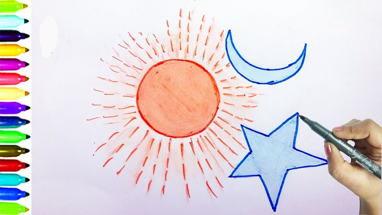 1280x720 How To Draw Sun Moon Star, Learning Drawing For Kids Draw - Star Drawing For Kids