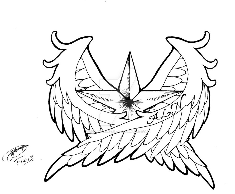 982x814 My Angel Winged Star Tattoo Design! - Star Drawing Tattoo