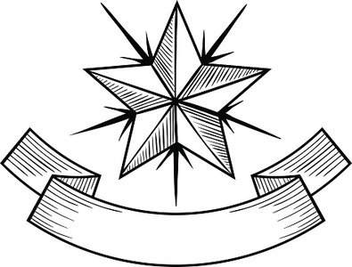 395x300 Vector Black And White Tattoo Star Ribbon Illustration Stock - Star Drawing Tattoo