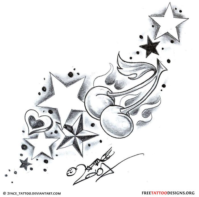 700x691 Cherry Drawing Tattoo For Free Download - Star Drawing Tattoo