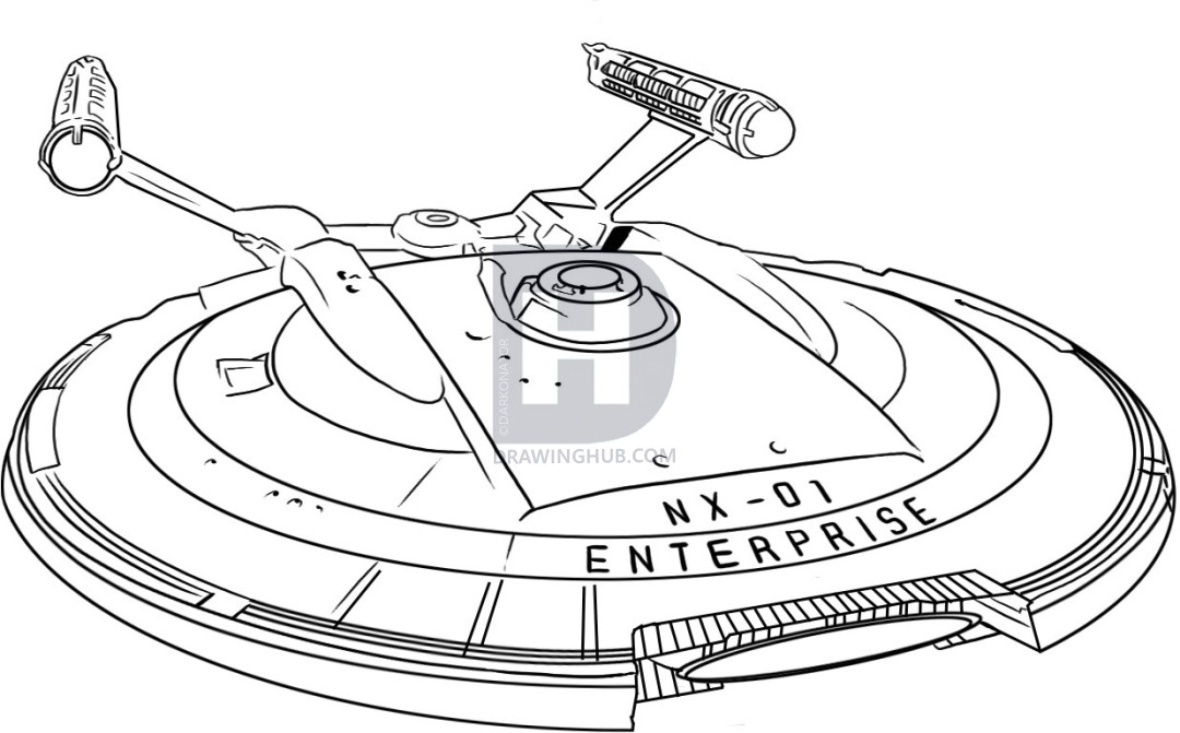 1080x671 How To Draw The Uss Starship Enterprise From Star Trek, Step - Star Line Drawing