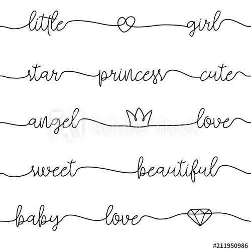 500x500 vector seamless pattern with hand drawn words little, girl, star - Star Line Drawing
