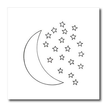 355x355 Moon And Stars Outline Art Drawing - Star Outline Drawing