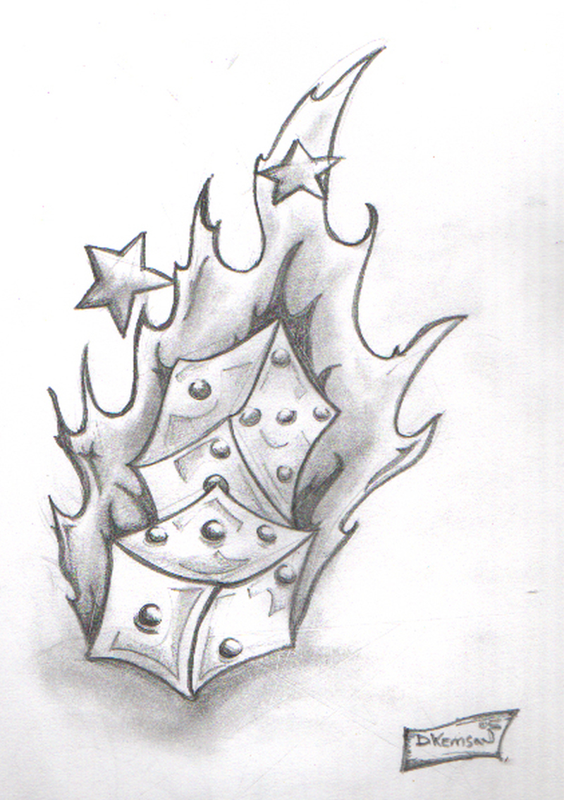 800x1134 flaming dice n star tattoo drawing - Star Tattoo Drawing