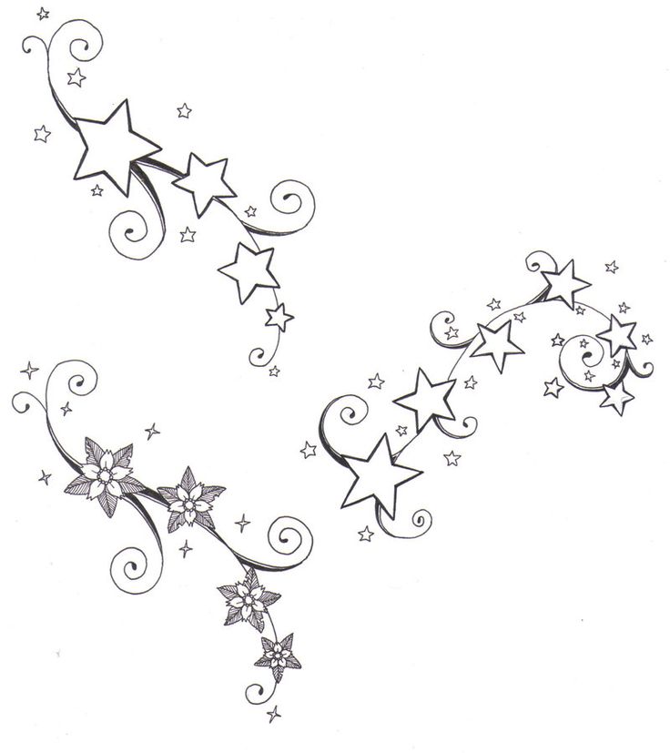 736x827 Flowers And Stars Tattoo Designs Image Group - Star Tattoo Drawing Designs