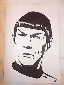 225x300 black ink marker pen sketch drawing leonard nimoy as spock - Star Trek Drawings