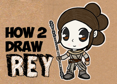 400x288 How To Draw Cartoon Chibi Rey From Star Wars The Force Awakens - Star Wars Cartoon Drawing